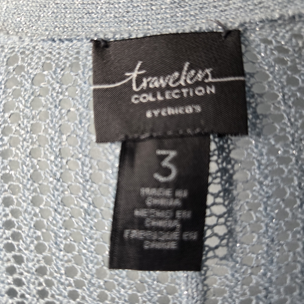 Chicos Travelers Light Blue, Slight Metallic Open-Front Cardigan-Size 3/ X Large - Picture 3 of 13
